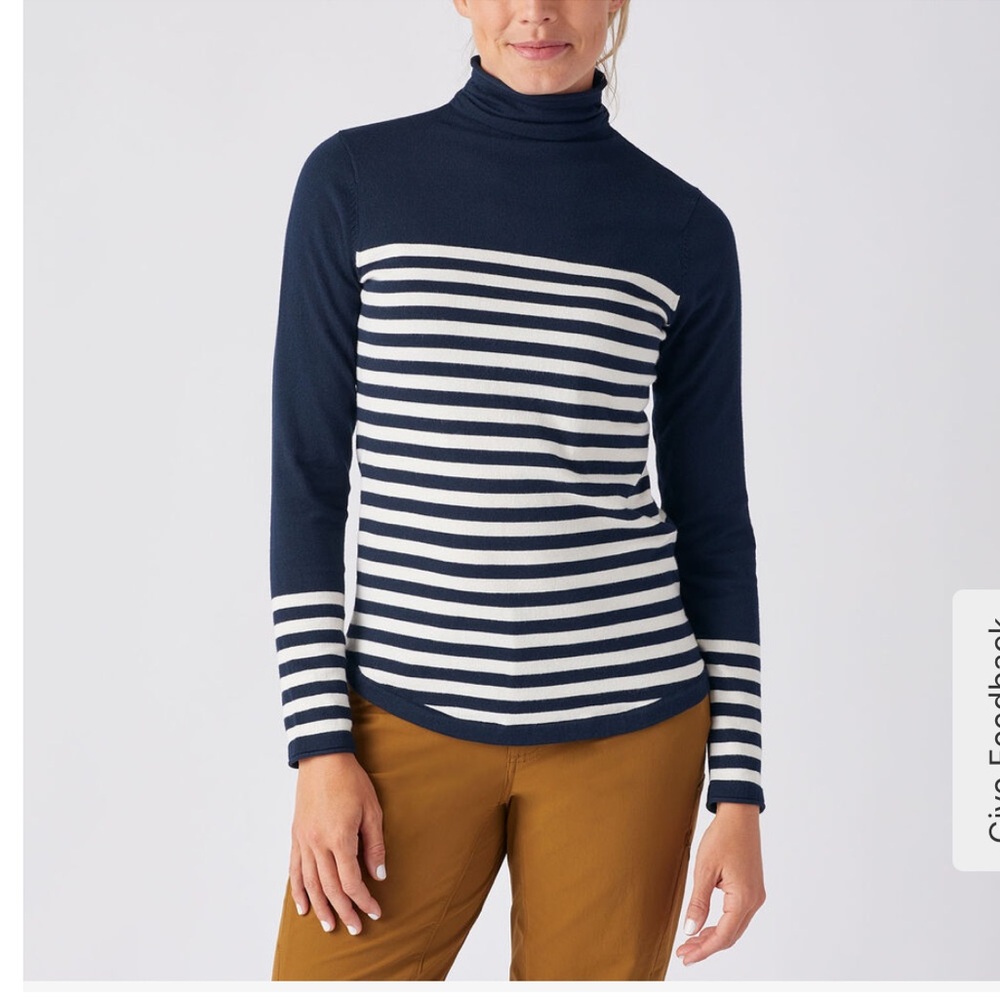*Duluth Trading Co New Navy Striped Long Sleeve S’no Sweat Turtleneck Sweater#IH